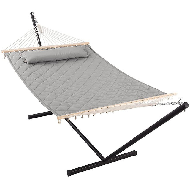 Lazcorner Double Hammock with Stand 12FT, Heavy Duty Hammocks with Stand for Outdoors Indoors, 450 LBS Weight Capacity, Light Gray