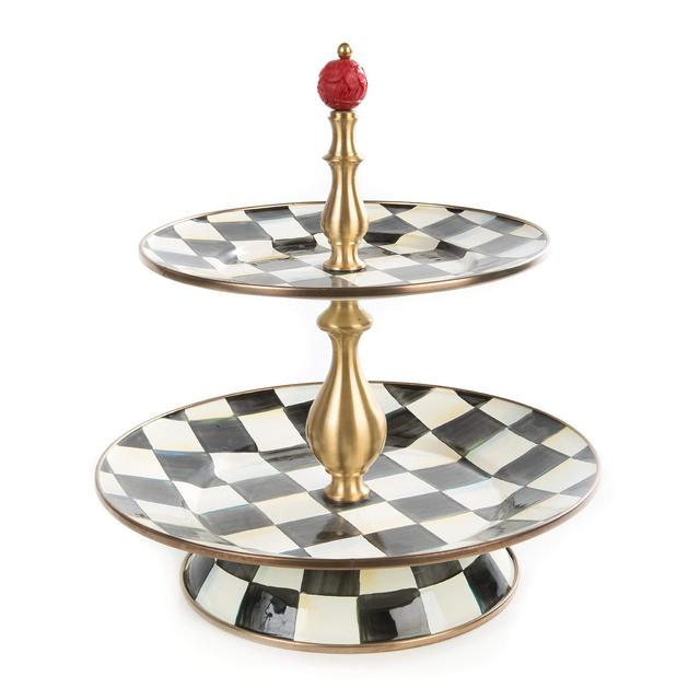 Mackenzie-Childs Courtly Check Enamel Two Tier Stand