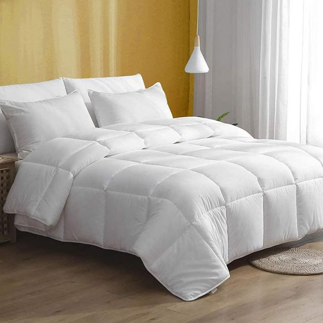 DWR Down Alternative Comforter Full/Queen - 100% Skin-Friendly Cotton, Ultra-Soft Cloud Breathable Eucalyptus Microfiber Duvet Insert, Heavyweight for Cold Weather/Sleeper (90x90, White)