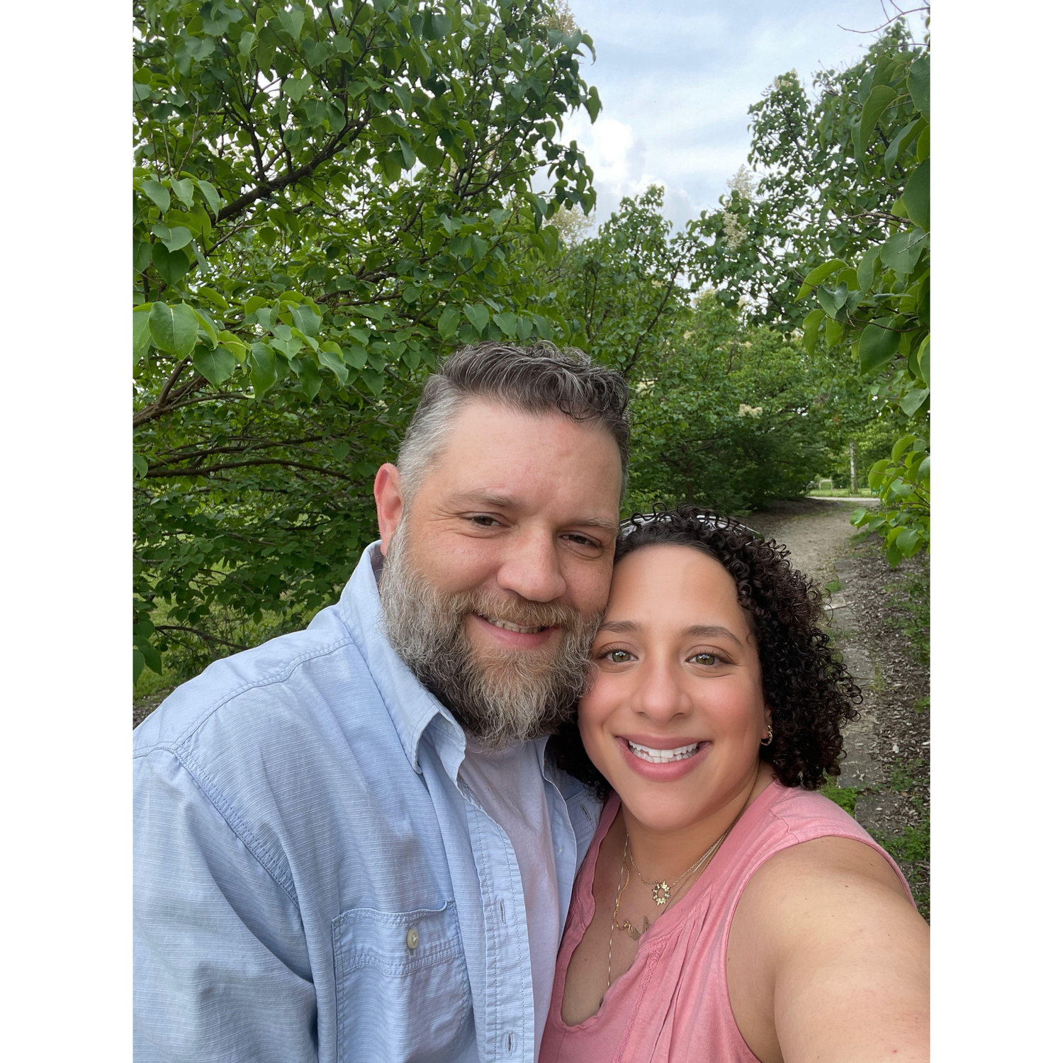 May 24, 2024 - Matt purposed to me at Cox Arboretum in a lane of honeysuckles. There was vigorous head nodding, yeses, tears, and kisses. It was perfect.