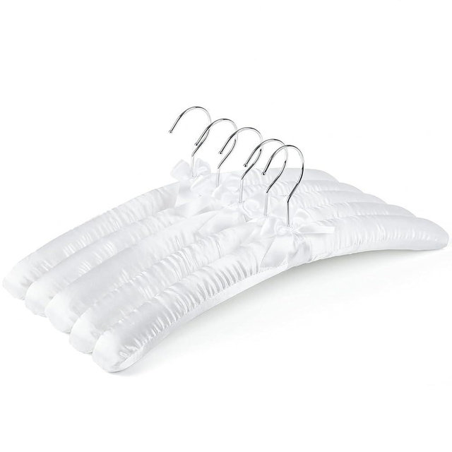 Amber Home 5 Pack 17 Inch Large White Satin Padded Hangers for Women Clothing, Anti Slip Cushioned for Sweaters, Silk Fancy Dress for Wedding, Delicate Cashmere