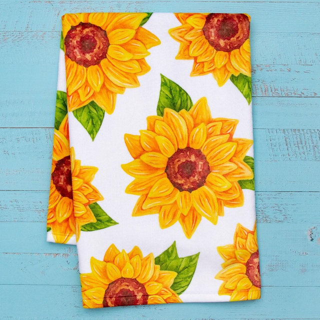 Sunflower Print Kitchen Towel - Yellow Flower Dish Towels - Hand Painted Colorful Tea Towel - Summer Decor Bathroom Hand Towel