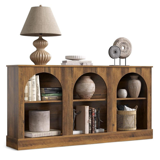 LITTLE TREE 63" Modern Console Sofa Table with 3-Tier Storage, Wooden Rectangular Foyer Table, for Entrance, Hallway, Living Room, Rustic Brown
