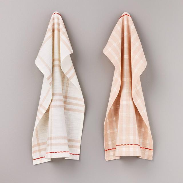 2ct Mixed Plaid Kitchen Towel Set Blush/Poppy - Hearth & Hand™ with Magnolia