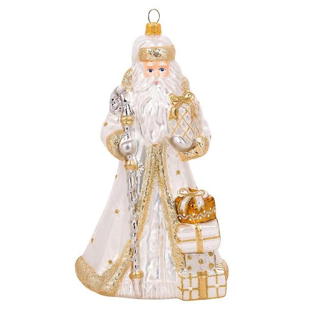Miss Christmas 2024 Collection Festive Santa 7.5-Inch Blown Glass Christmas Tree Ornament (Elegant White Santa)