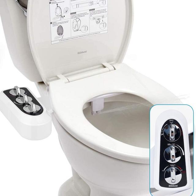 Hibbent Toilet Seat Bidet with Self Cleaning Dual Nozzle, Hot and Cold Water Spray Non-Electric Mechanical Bidet Toilet Attachment for Rear or Female Washing, Black