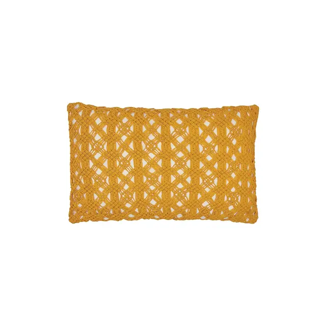 carol & frank 14" x 22" Clyde Boho Yellow Macrame Cotton Decor Throw Pillow Cover And Insert Set
