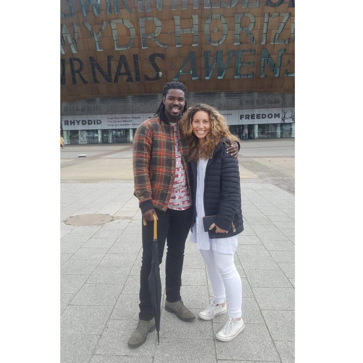 In front of the opera house in Cardiff, Wales.