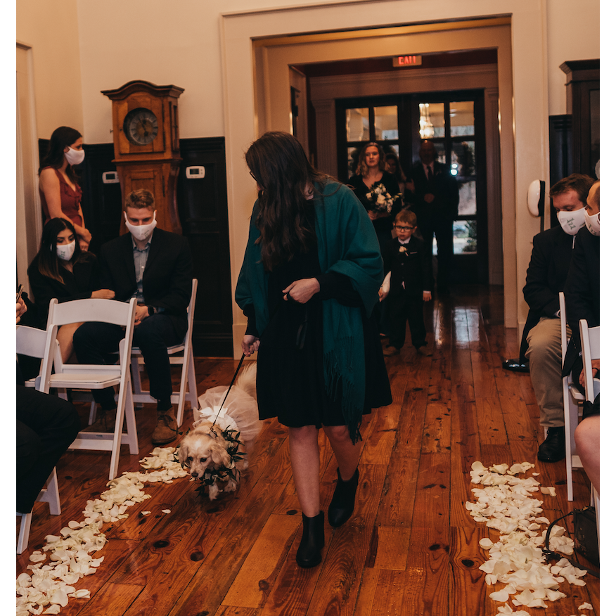 Our beloved "flower dog" making her way down the aisle