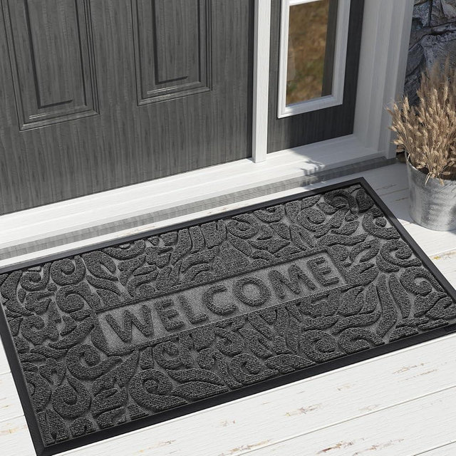 Yimobra Large Welcome Mat 47x24, Waterproof Non-Slip Outdoor Mats for Front Door Outside Entrance, Low-Profile Entryway Mat Indoor for Garage Patio, Grey