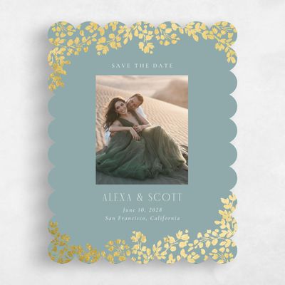 Blue Scalloped Wedding Save the Date - Calla Photo Foil
