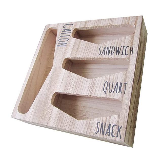 Food Storage Bag Organizer, Wood Kitchen Ziplock Baggie Dispenser Box for Drawer, Compatible with Most Brands Gallon Bag, Quart Bag, Sandwich Bag, Snack Bag