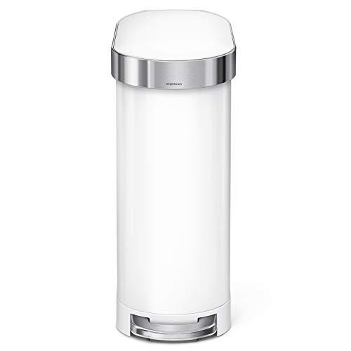 simplehuman 45 Liter / 12 Gallon Slim Hands-Free Kitchen Step Trash Can with Liner Rim, 45L, White Stainless Steel, 90 Pound