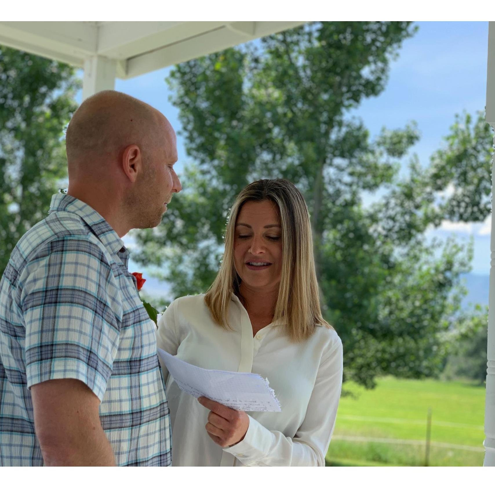 Saying some impromptu vows at the Atkinson farm in Richland, OR.