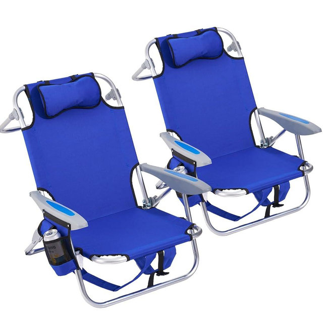 Canpsky 2 Pack Lightweight Portable Camping Beach Chair for Adults, Outdoor Lay Flat Folding Beach Chairs with 4 Positions, Backpack Beach Chair with Towel Bar, Cooler Pouch, Cup Holder, Blue