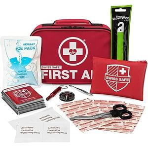 Swiss Safe 2-in-1 First Aid Kit for Car, Travel & Home, Businesses - Bonus Mini Kit for Medical Emergency Aid, Survival, Camping - 120+32 Pcs, Small+Travel FAK