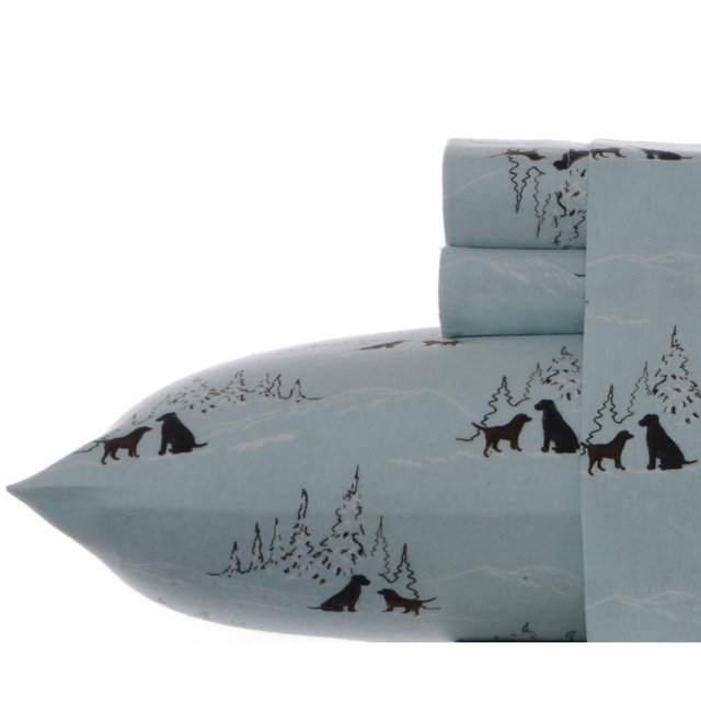 King Patterned Flannel Sheet Set Blue Dogs - Eddie Bauer
