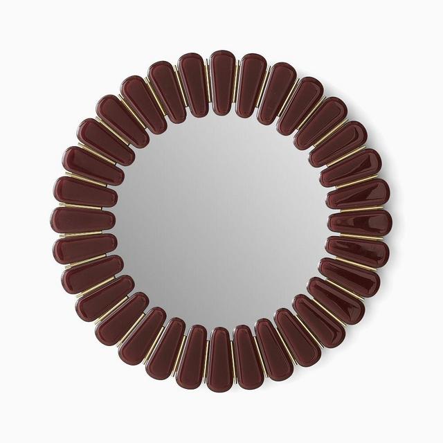 Pierce and Ward Round Glass Mirror, Oxblood, 26in