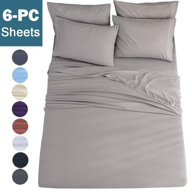 Shilucheng King Size 6-Piece Bed Sheets Set Microfiber 1800 Thread Count Percale 16 Inch Deep Pockets Super Soft and Comforterble Wrinkle Fade and Hypoallergenic(King, Grey)
