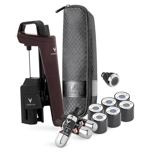 Coravin Timeless Six Plus Wine Preservation System - By-the-Glass Wine Saver - With 3 Pure Argon Gas Capsules, 6 Screw Caps & Wine Aerator - Limited Edition Hermitage Red