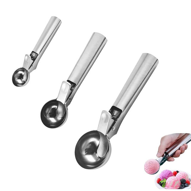 3Pcs Ice Cream Scoop Old-school Ice Cream Scoop with Easy Release - Stainless Steel Perfect for Ice Cream, Gelato, Sundae, Frozen Yogurt, Fruit, Cookie