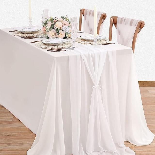 10ft Chiffon Table Runner 10 Pieces 27x120 Inches White Wedding Table Runner, Rustic Sheer Table Runners for Bridal Shower Party Cake Tables