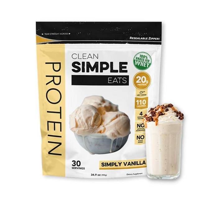 Clean Simple Eats Simply Vanilla Whey Protein Powder, Natural Sweetened and Cold-Pressed Whey Protein Powder, 20 Grams of Protein, 30 Servings