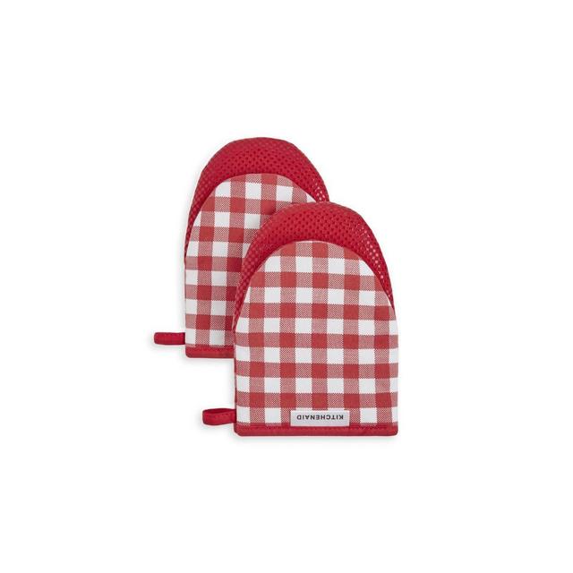 Kitchenaid 2pk Cotton Gingham Mini Oven Mitts Red : Target