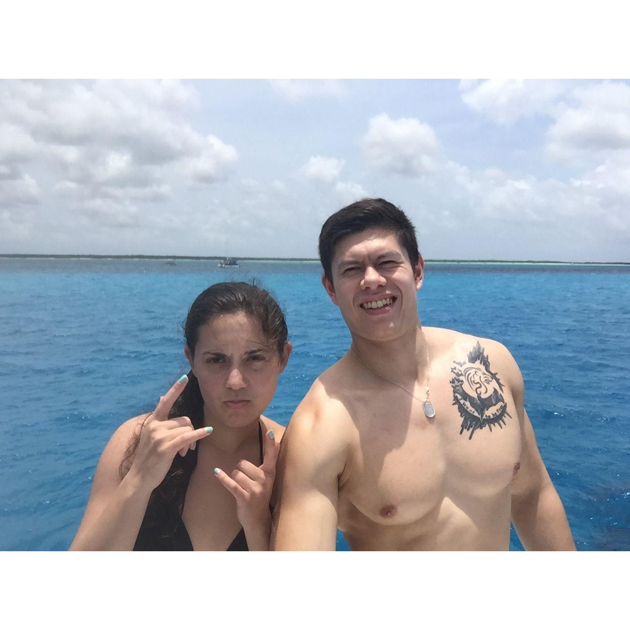 This was a very special day. We went snorkeling in Cozumel, Mexico and got to pet and feed a wild sea turtle watermelon in the ocean. We now have a soft spot for sea turtles.