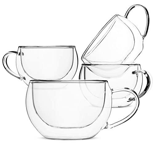BTaT- Insulated Espresso Cups, Glass Tea Cups, Set of 4 (6 oz, 180 ml), Glass Coffee Mugs, Espresso Cups, Double Wall Glass Cups, Latte Cups, Tea Glasses, Latte Mug, Clear Coffee Cup, Espresso Glass