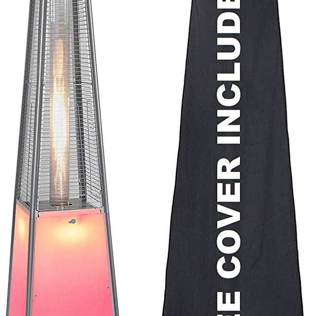 Avenlur Outdoor Patio Propane Heater - 42,000 BTU Pyramid Patio Heater with Color Changing LED Lights - Great for Outdoor Party, Restaurants, Outdoor Socializing w/ wheels, Includes Protective Cover