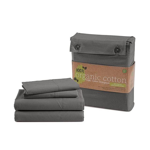 100% Organic Cotton Queen Sheets Set, 4-Piece Pure Organic Cotton Percale Sheets Queen, Cotton Bedsheets, Ultra Soft Bedding Sheets, Breathable GOTS Certified, Fits Mattress Upto 15" Deep - Charcoal