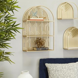 Geometric Rounded 3-Level Wall Shelf with Arch Pattern