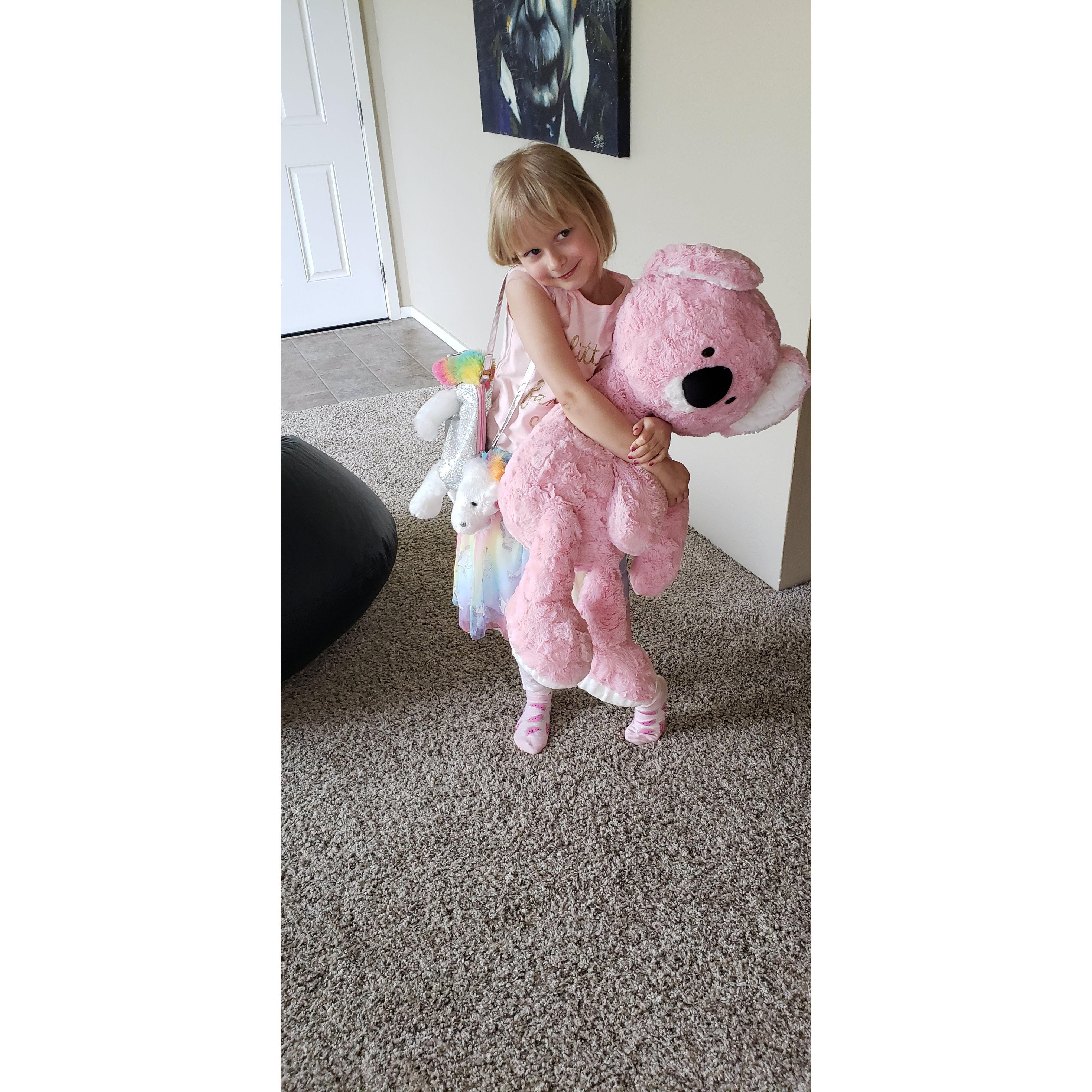 Sam surprised Ida with a pink koala when we came on our first trip together.