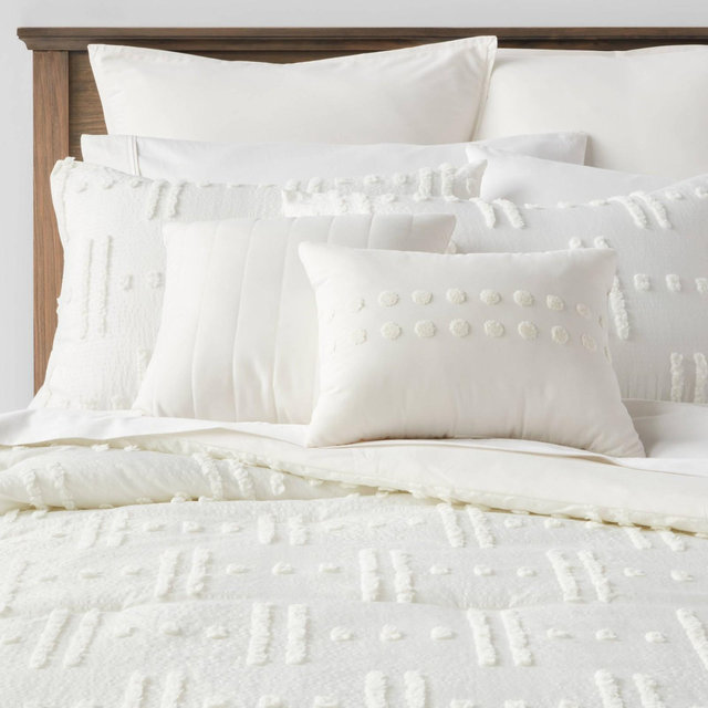 8pc King Lenoir Tufted Broken Stripe Comforter Bedding Set White - Threshold™