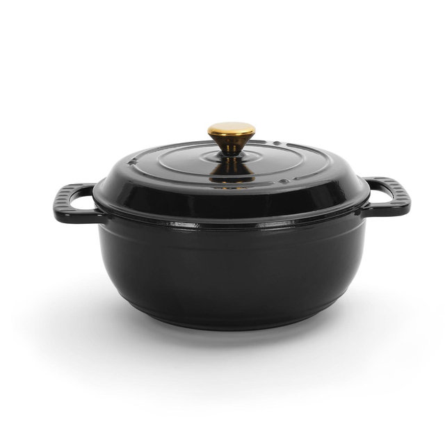 ROVSUN 6 Quart Enameled Cast Iron Dutch Oven with Lid, Dual Handles, Oven Safe up to 500°F or on Stovetop-Black