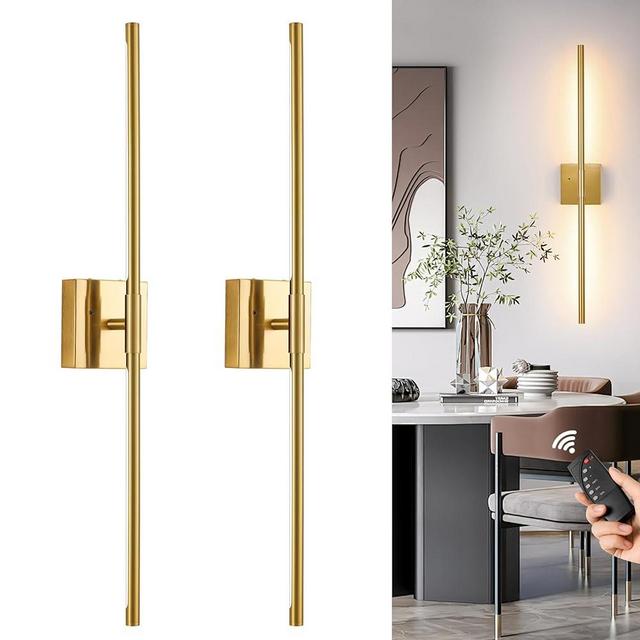 Morauroral Gold Battery Operated Wall Sconces, Dimmable Wall Sconces with Remote Control, Rechargeable Sconces Wall Lighting, 24″ LED Wireless Wall Lights for Bedroom, Living Room, Bathroom, Hallways