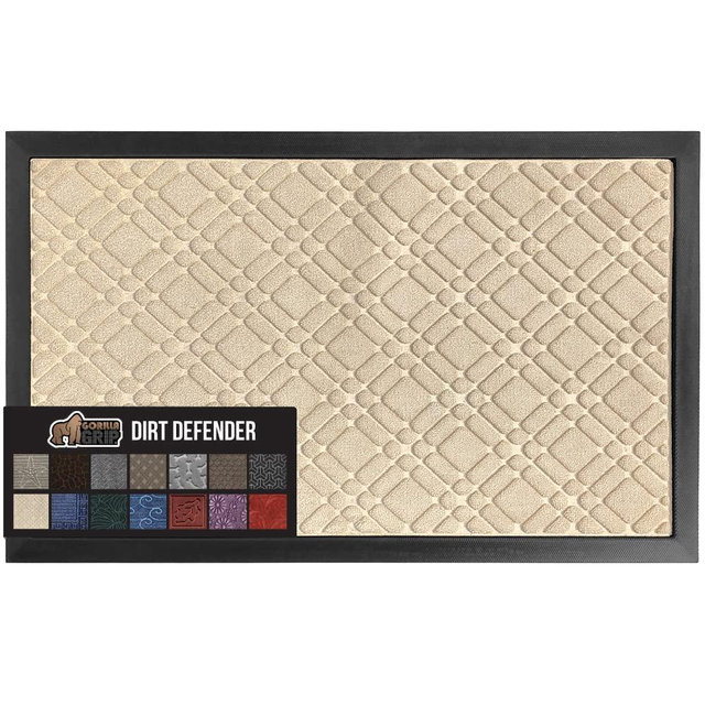 The Original Gorilla Grip Dirt Defender All-Weather Doormat, Durable Natural Rubber, Stain and Fade Resistant, Low Profile, Indoor Outdoor Door Mats, Easy Clean Patio Entrance Mat, 17x29, Modern Latte