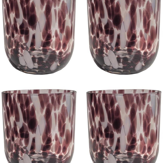 Stephanie Imports Set of 4 Handcrafted Double Old-Fashioned Confetti Drinking Glasses (12 oz) (Brown & White)