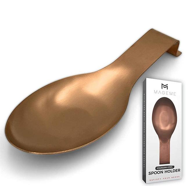 Matte Rose Gold Spoon Rest, MAGEME Stainless Steel Spoon Rest for Kitchen, Ladle Spatula Utensil Rest, Heavy Duty, Rust Resistant, Kitchen Utensil Spatula Spoon Holder for Stove Top, Countertop