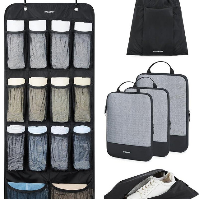 BAGSMART Hanging Compression Packing Cubes, 6 Set Large Suitcase Organizer Bags Set, Cruise Travel Essentials for Women