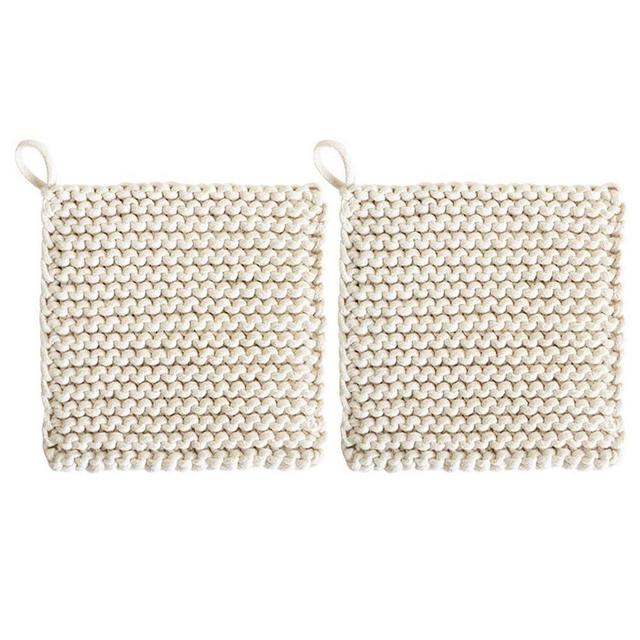 Crocheted Pot Holders, 2PCS Square Cotton Weave Coaster Heat Resistant Placemats for Hot Bowl Teapot Pot Plate