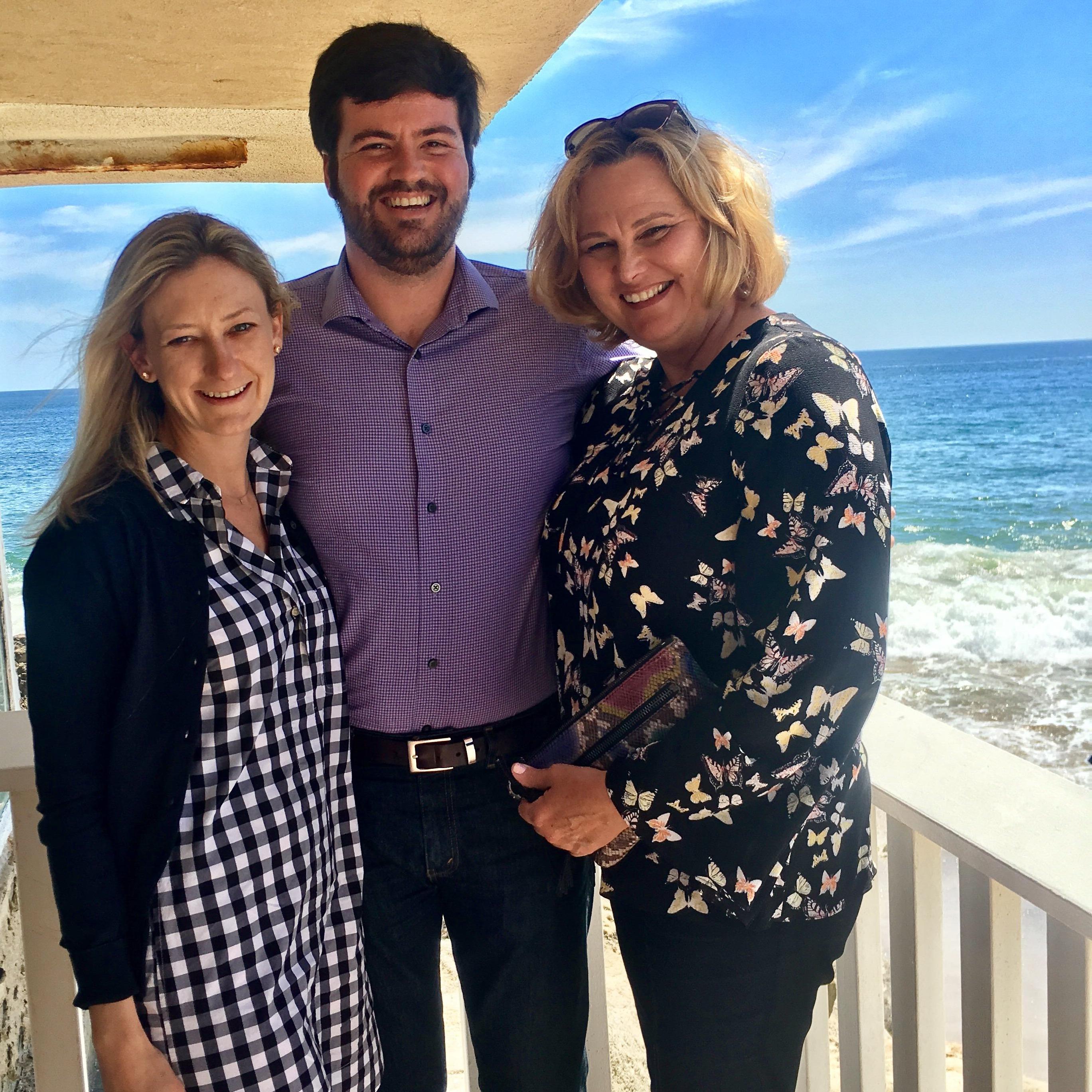 The happy couple and Ryan's Mom, Kelly, in Malibu, CA