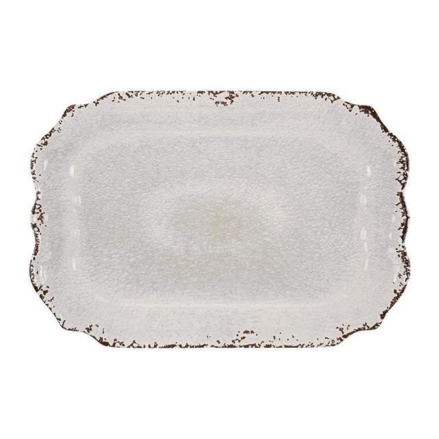 Supreme Housewares Gourmet Art Heavyweight and Durable Melamine 20 Inch Rectangle Tray, Crackle, Cream