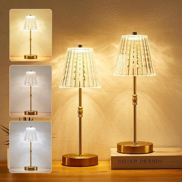 SAIWEYA Cordless Table Lamp, 5000mAh Rechargeable Battery Operated Portable Lamp, Dimmable+3 Colors LED Touch Control, Vintage Crystal Lamp for Bedroom, Kitchen, Bar, Office