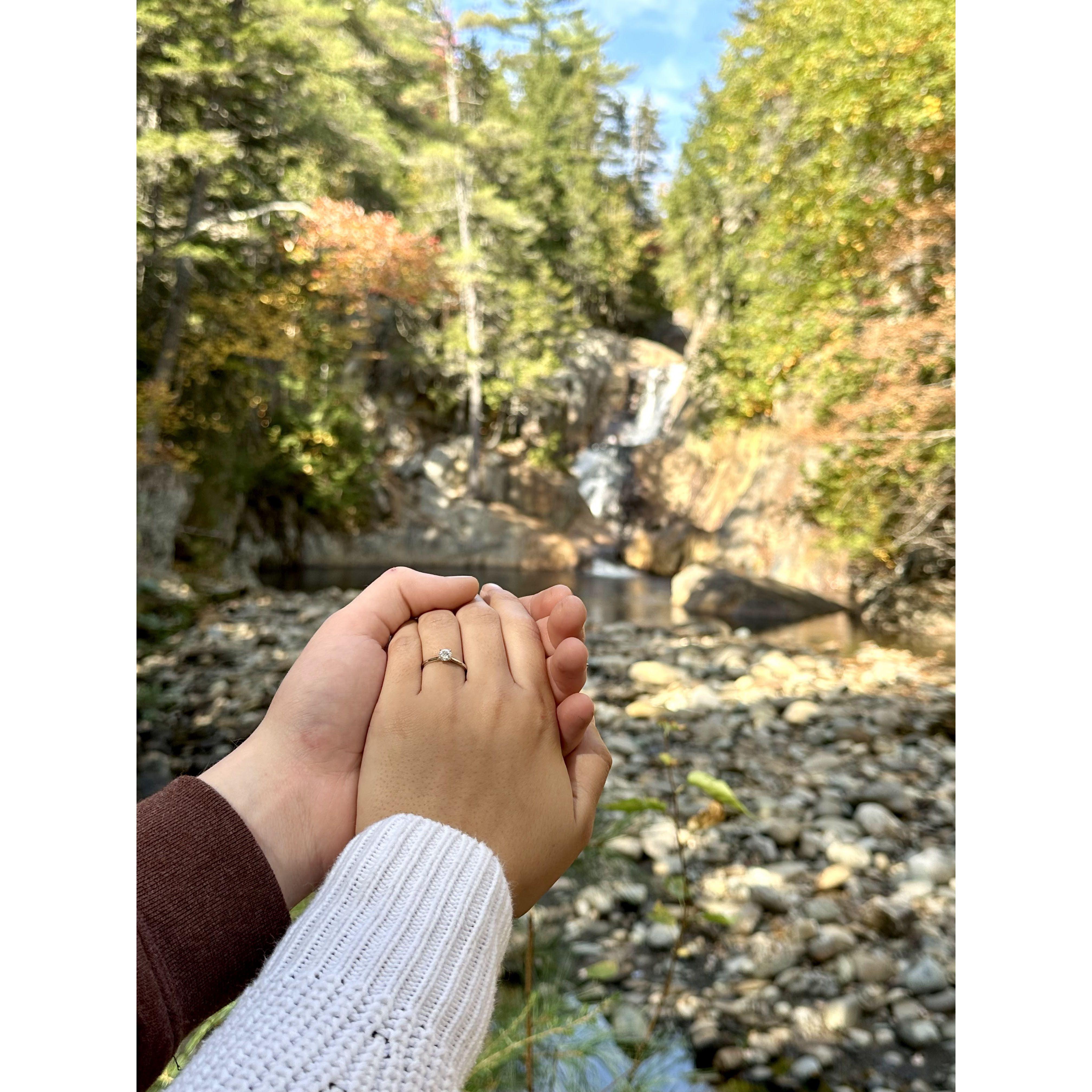 The day after our engagement hiking Smalls Falls in Rangeley, Maine