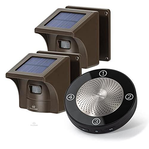eMACROS Long Range Solar Wireless Driveway Alarm Outdoor Weather Resistant Motion Sensor & Detector-Security Alert System-Monitor & Protect Outside Property