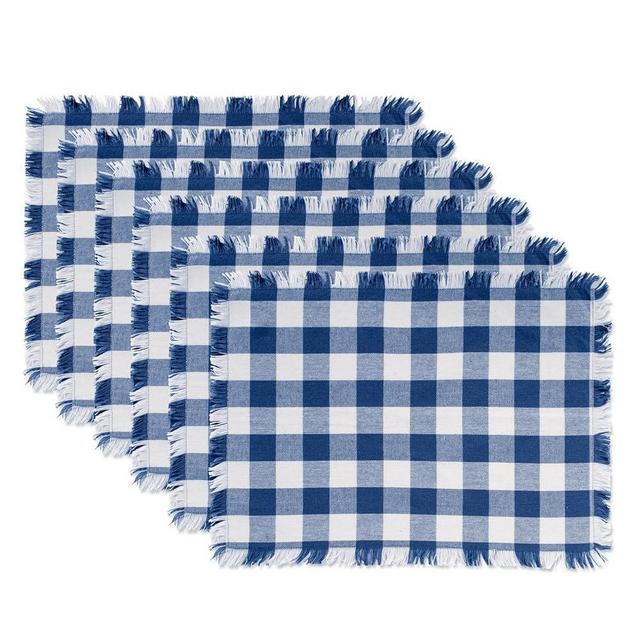 DII Heavyweight Fringed Check Tabletop Collection, Placemat Set, 13x19, Navy, 6 Piece