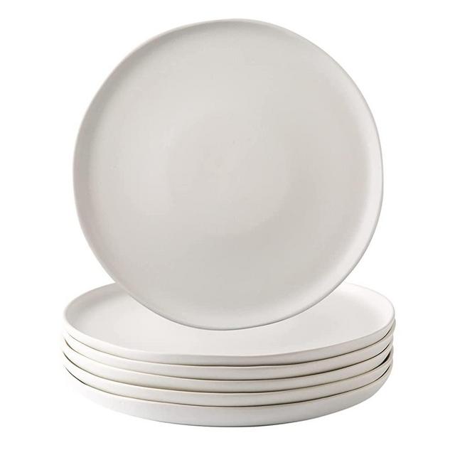 AmorArc Ceramic Dinner Plates Set of 6, Wavy Rim 10.5 Inch Stoneware Dish Set, Large Dinnerware Plates for Kitchen-Microwave&Dishwasher Safe, Scratch Resistant-Reactive Glaze Matte White