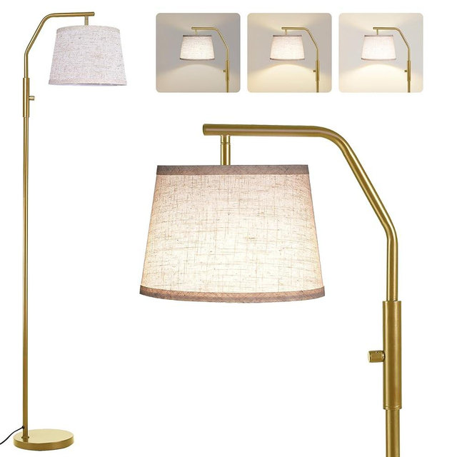 SUNMORY Floor Lamps for Living Room, 9W Bulb Included, Lamp for Bedroom with Adjust Head, Standing Lamp with Rotary Switch, 0-100% Dimmable Floor Lamp for Living Room Bedroom Office Nursery, Gold.